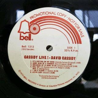 David Cassidy - Live Bell LP 1312 NM - ROCK WHITE LABEL PROMO 2
