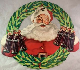 Rare 1970s Coca Cola Store Sign Hanger Santa Claus Christmas Advertising Promo