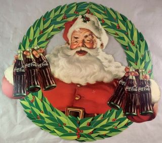 Rare 1970s Coca Cola Store Sign Hanger Santa Claus Christmas Advertising Promo 2