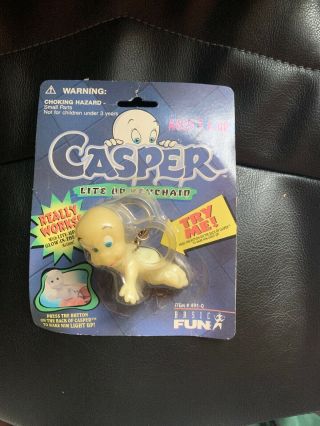 2 Vintage 1995 Casper Lite Up " Glow " Keychain By Basic Fun 491 - 0 Hard To Find