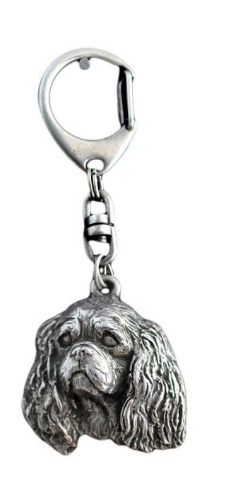 King Charles Spaniel Keyring Silver Plated,  Solid Keychain,  Key Ring Ca 73