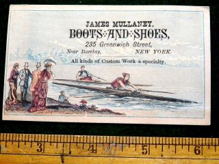 1870s - 80s Crew Rowing Race,  James Mullaney,  Boots & Shoes,  Ny,  Trade Card F10