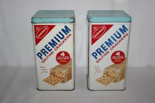 Vintage Set 2 Premium Saltine Cracker Tins Nabisco Metal Canister Cans 1960 