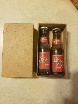 Rare Vintage Metz Beer Bottle Salt & Pepper Shakers Box