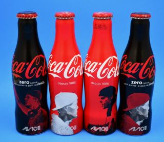 Full 2015 Set Of 4 Dj Avicii Aluminum Coca Cola & Coke Zero Bottles France