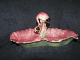 Vintage Ceramic Pink Flamingo Figurine And Pond Usa
