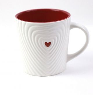 2008 Starbucks White W/red Heart Valentine Coffee Large Mug Cup 16oz