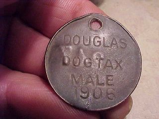 Very Rare Douglas (arizona) Az 1906 Male Dog Tax Tag
