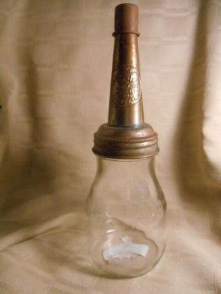 Vintage 1926 The Master Mfg Motor Oil 500 Ml Glass Bottle Jar Metal Spout W/ Cap