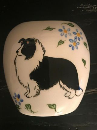 Sheltie Shetland Sheepdog Ceramic Vase - Bi - Black