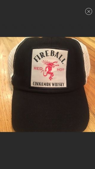 Fireball Red Hot Cinnamon Whiskey Mesh Trucker Hat Cap Black White Promo