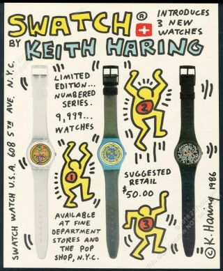 1986 Keith Haring Swatch Watch Art 3 Models Photo Vintage Print Ad
