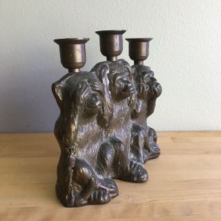 6” Three Wise Monkeys Brass Candle Holder Metal Hear See Speak No Evil Boho 5