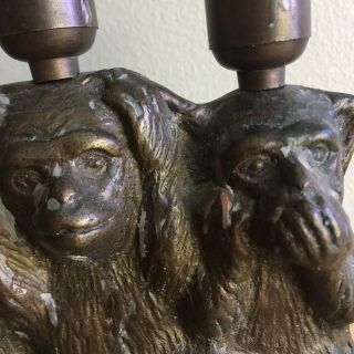 6” Three Wise Monkeys Brass Candle Holder Metal Hear See Speak No Evil Boho 6