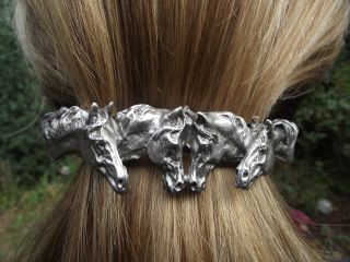 Four Horses Scarf Clip Barrette Pewter French Clip Zimmer Equestrian Jewelry
