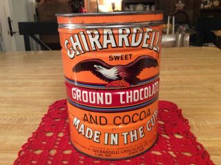 Vintage 1950’s,  3 Lb. ,  Ghirardelli Sweet Ground Chocolate And Cocoa Tin