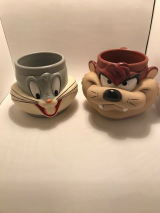 Vintage Bugs Bunny & Tasmanian Devil 3d Plastic Mugs 1992 Promo Looney Tunes