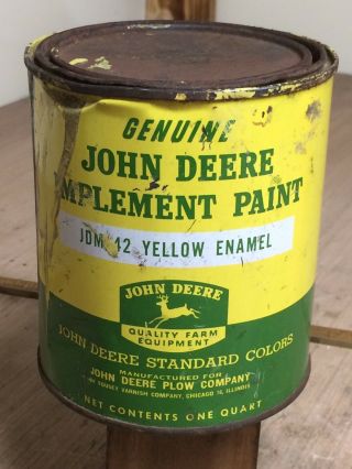 Vintage John Deere Yellow Paint Can With Four - Legged Logo Partial Content