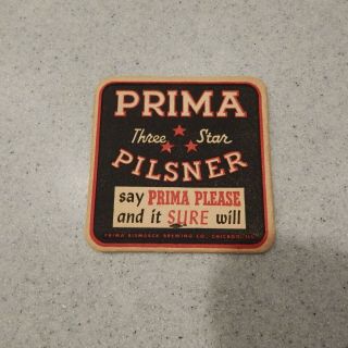 Prima Three Star Pilsner Beer Coaster Circa 1940 -