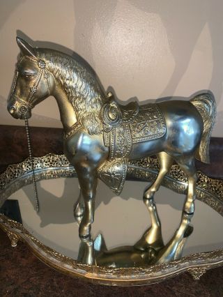 Vintage Gold Tone Pot Metal Carnival Prize?? Horse - Large - 9 1/2 " X 12 "