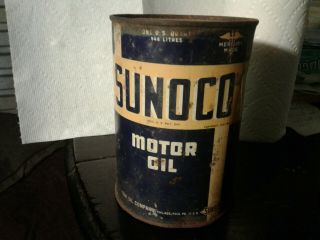 Vintage 1937 Sunoco 1 Quart Motor Oil Can Sun Oil Co.  Philadelphia Pa