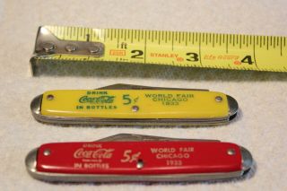 Vintage Pair Chicago Worlds Fair 1933 Coca Cola Pocket Knives 2