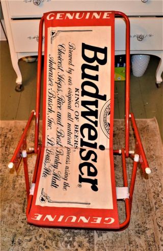 Vtg 1980s Budweiser Beer Beach Chair Canvas Adjustable Retro Spring Break