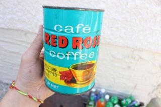 Vintage Red Rose Coffee Tin Litho 1lb Can Antique Grocery Store Kitchen Store