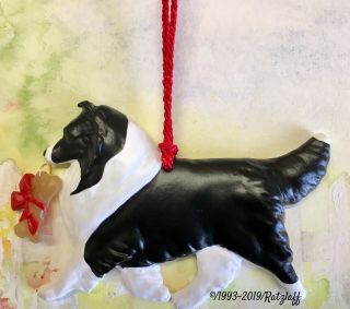 Sheltie - Bone Charm - Bi Black - Christmas Artdog Breed Ornament.