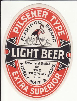Very Old Pilsener Type Light Beer Label - Flamingo Brand