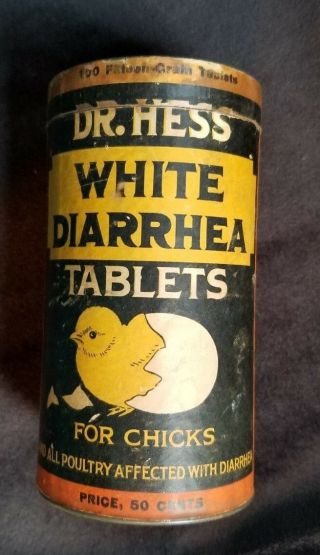 Old Ad Tin Dr Hess White Diarrhea Tablets For Chicks Hess & Clark Ashland Oh Nos