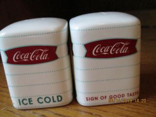 Coca Cola Coke Salt And Pepper Shakers White Ceramic Square 3 " H 2 1/4 " Wide
