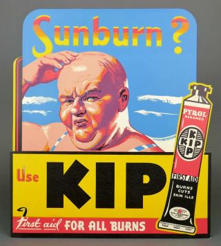 Vtg 1930s Art Deco Kip Sunburn Pyrol Counter Display Advertising Poster
