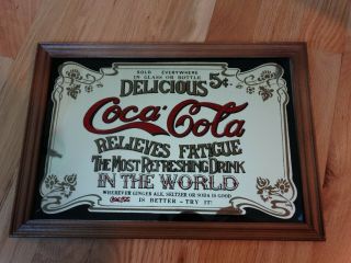 Vintage Delicious Coca Cola Soda Pop Relieves Fatigue Advertising Mirror Sign