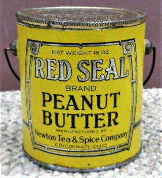 Antique Tin Litho Red Seal 16 Oz Peanut Butter Tin Can Pail - Cincinnati,  Ohio