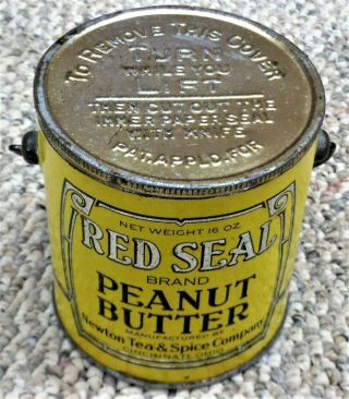 Antique Tin Litho RED SEAL 16 oz Peanut Butter Tin Can Pail - Cincinnati,  Ohio 2