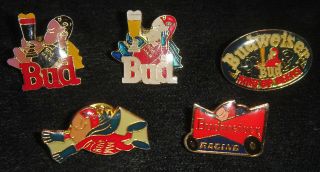 Bud Man Hat/lapel Pin Set 2,  Five Assorted Pins