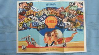 1932 Shell Oil Company Colorado Road Map - License Plates Graphic - La Junta Colo.