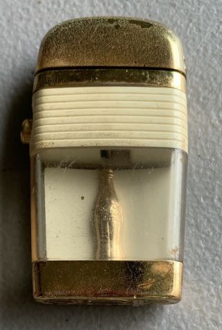 Vintage Coca Cola Gold Bottle White Band Scripto Vu Lighter