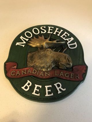 Vintage Moosehead Canadian Lager Beer Sign Man Cave Bar Faux Wood Plastic 3d 14”