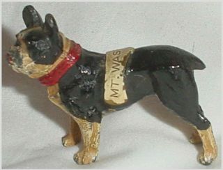 Antique Metal Black White Boston Terrier Dog Figure/mt Washington Souvenir 2.  5 "