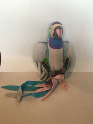 Vintage Hand Made El Salvador Large Blue Fabric Stuffed Parrot Toy Hanging