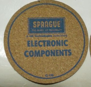 4 Sprague Electric Electronic Components Promo 3 - 7/8 " Dia Cork Drink Coasters