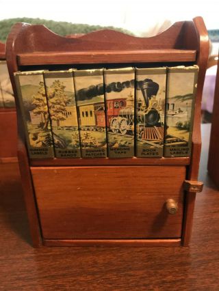 Vintage Dennison Office Labels Bookcase W/miniature Book Boxes Courier & Ives