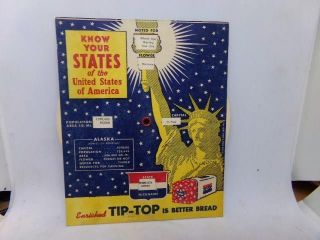 1953 Advertising Know Your States 48 States - Tip - Top Bread Red White & Blue