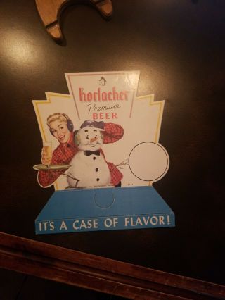 Vintage Horlacher Beer Cardboard Btl Topper Sign W/ Girl & Snowman Allentown Pa