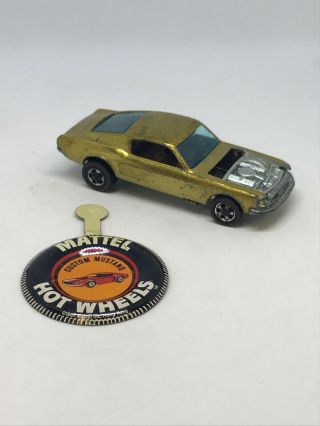 Hot Wheels Redline 1968 Custom Mustang Gold W/ Button Usa All 51
