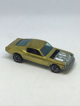 Hot Wheels Redline 1968 Custom Mustang Gold w/ Button USA ALL 51 2