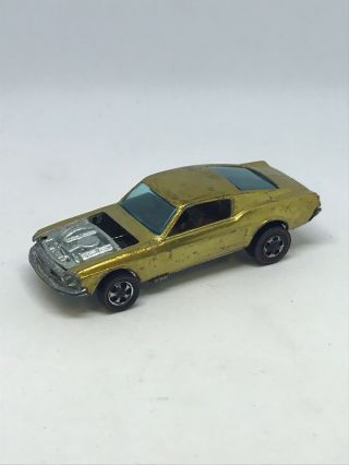 Hot Wheels Redline 1968 Custom Mustang Gold w/ Button USA ALL 51 3