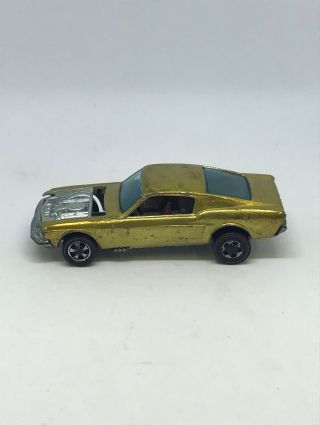 Hot Wheels Redline 1968 Custom Mustang Gold w/ Button USA ALL 51 5